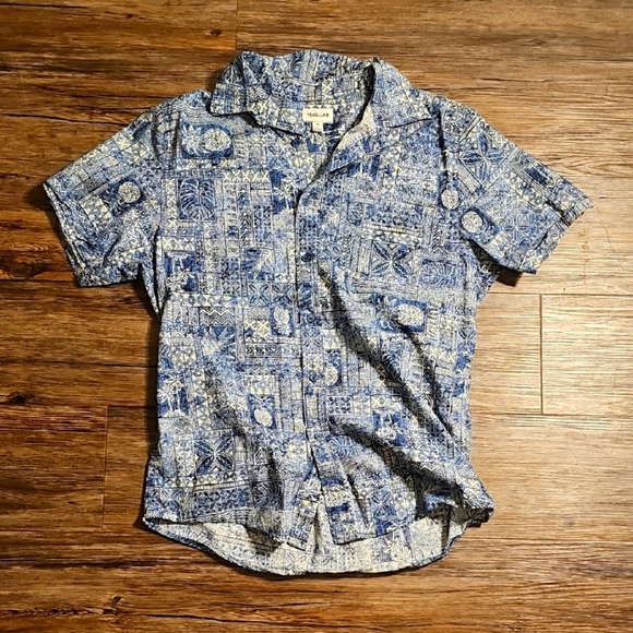 Mens Haggar Blue Print Patterned Short Sleeve Shirt Medium - Picture 1 of 5